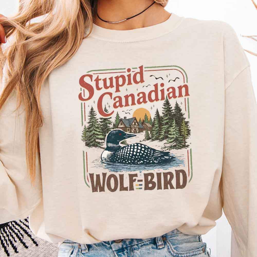 Stupid Canadian Wolf Bird Comfort Colors Long Sleeve – Hockey Romance BookTok Shirt