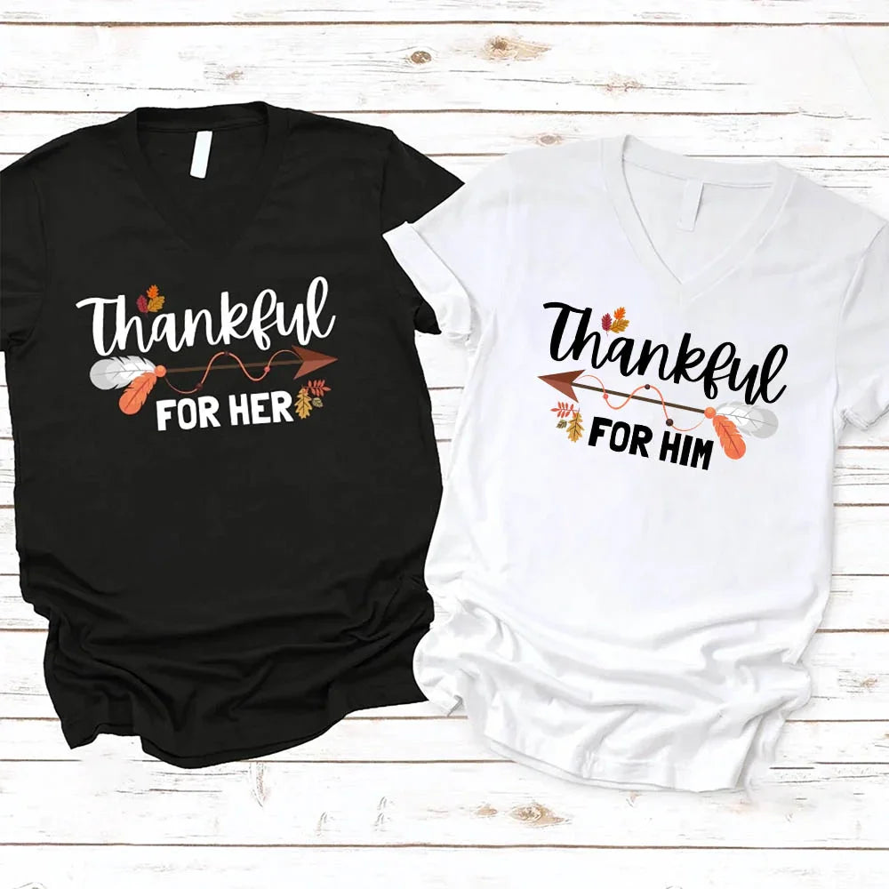 EXPEDITE to Receive in Time - Thankful For Her/Him Valentines Couple V-Neck
