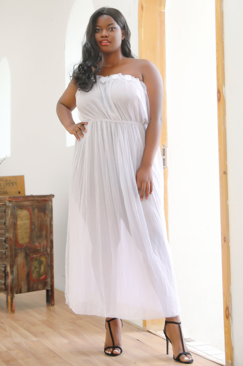 Plus Size White Mesh Lingerie Gown
