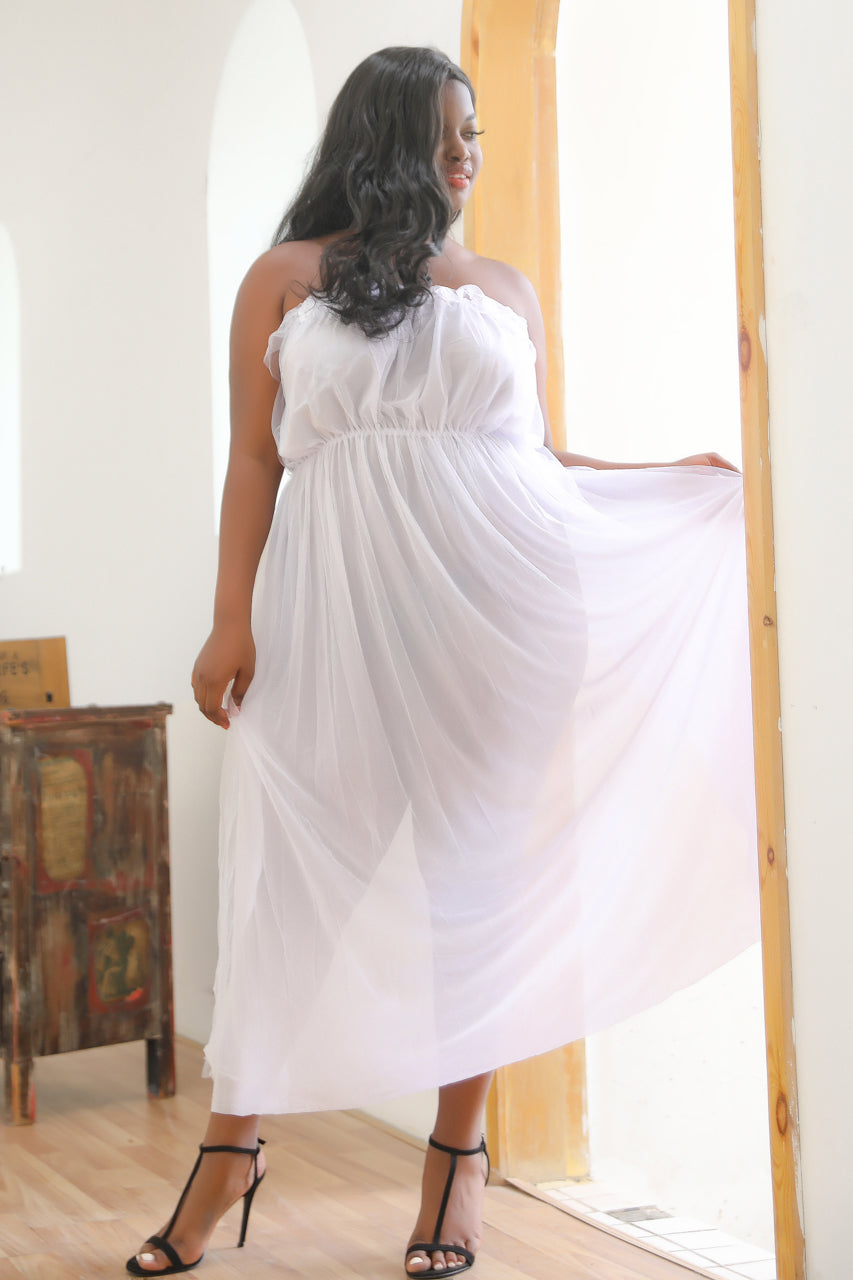 Plus Size White Mesh Lingerie Gown