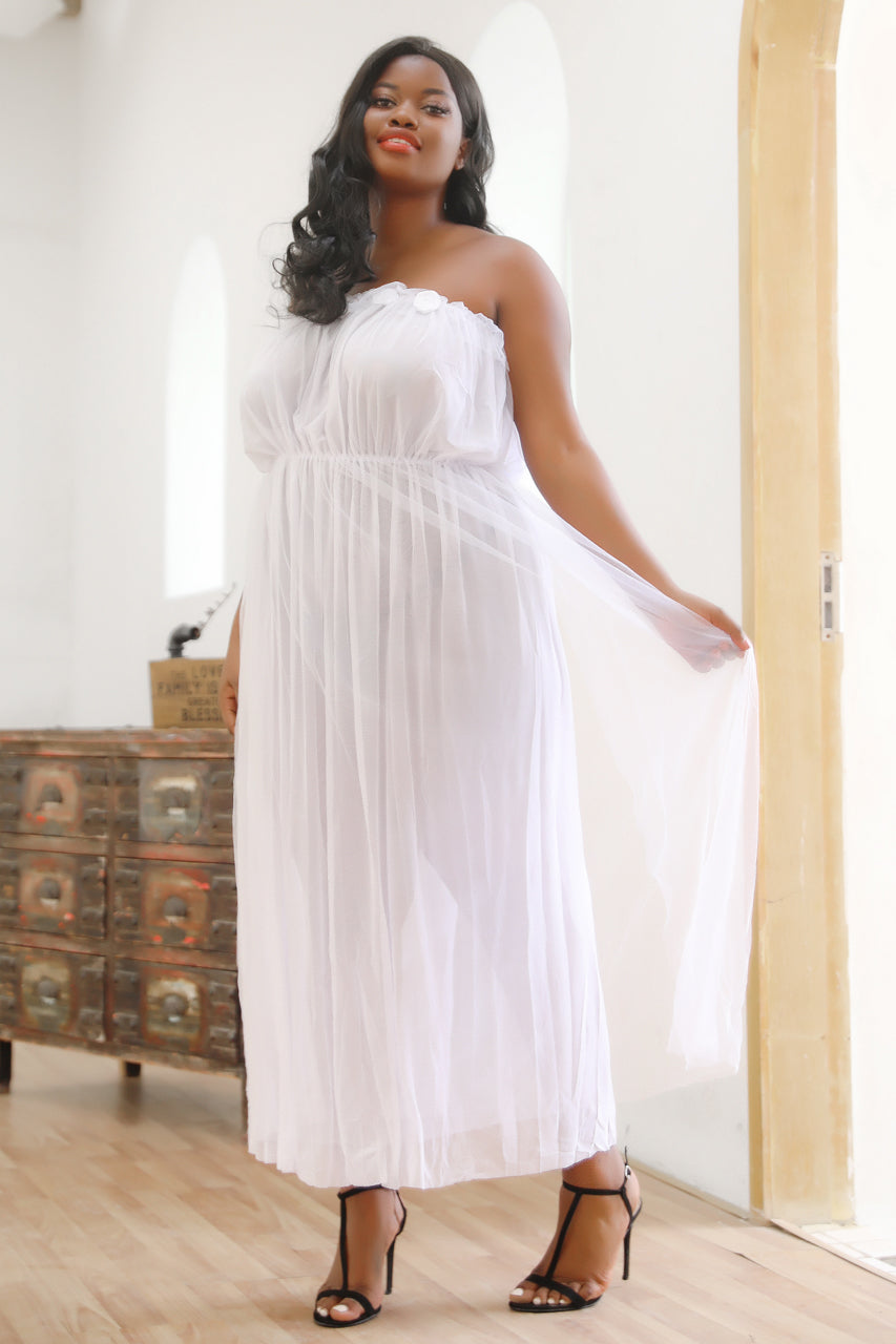 Plus Size White Mesh Lingerie Gown