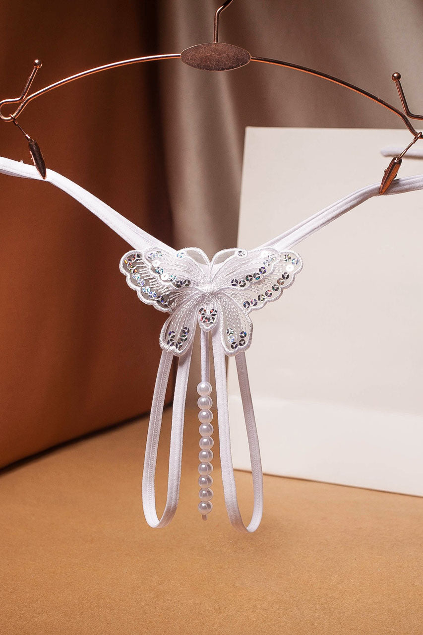 Strappy Butterfly Pearl Crotch Thong
