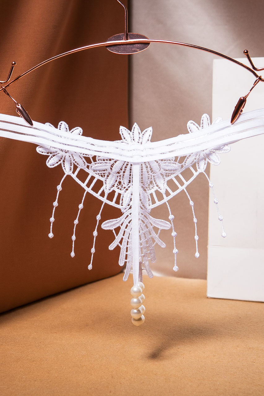 Embroidered Fringe Pearl Thong