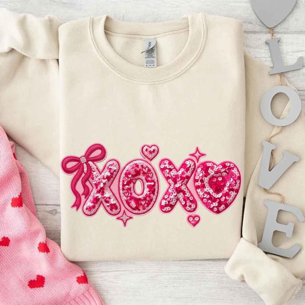 XOXO Sequins Valentine Sweatshirt – Faux Printed Sweater