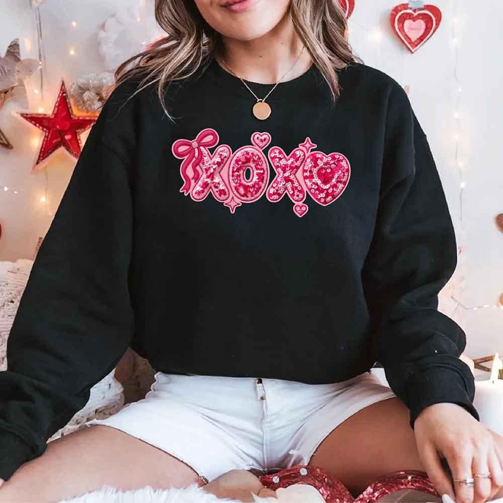 XOXO Sequins Valentine Sweatshirt – Faux Printed Sweater