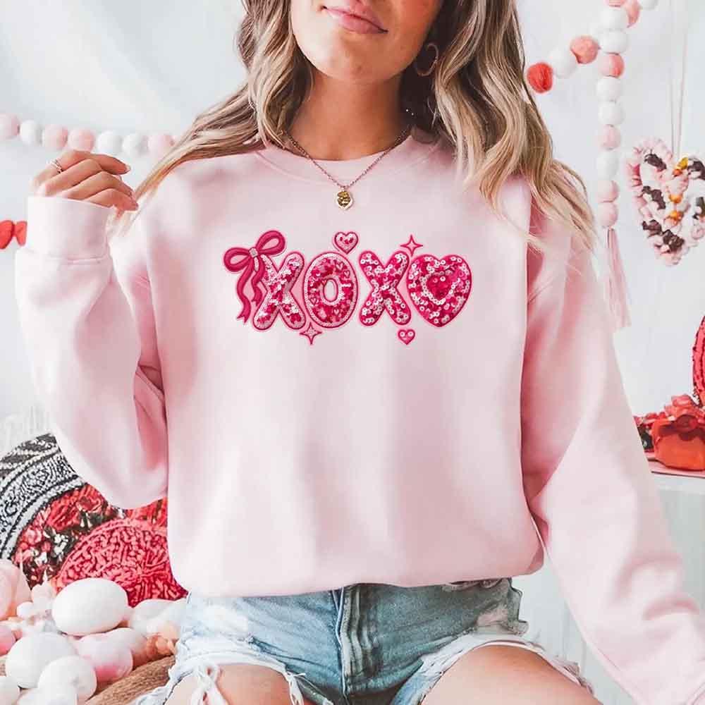 XOXO Sequins Valentine Sweatshirt – Faux Printed Sweater