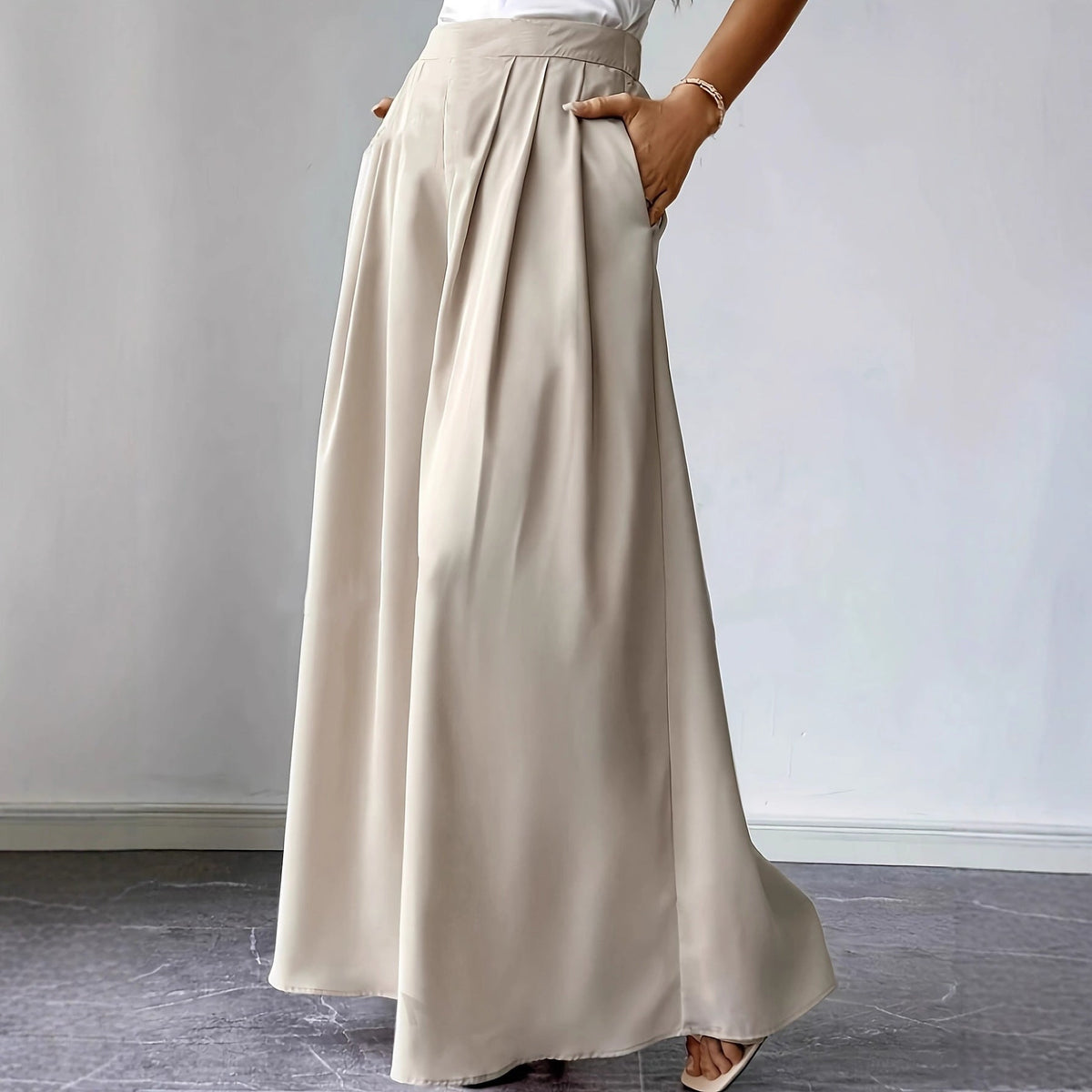 Pantalones Plisados de Pierna Ancha de Cintura Alta para Mujer – Lino Bohemio Relajado