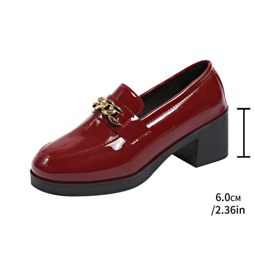 Zapatos casuales de PU con tacón bajo y punta redonda para mujer – Talla ancha