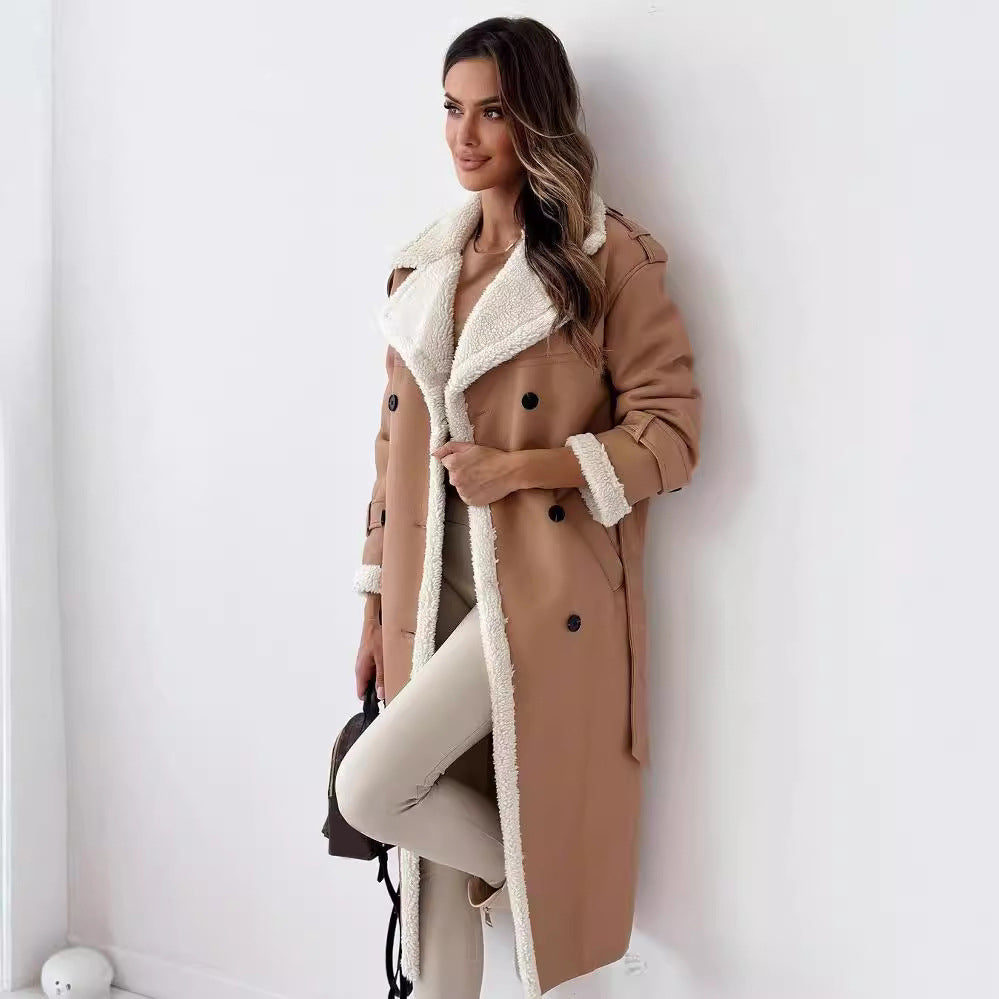 Gabardina cruzada de invierno para mujer con cinturón