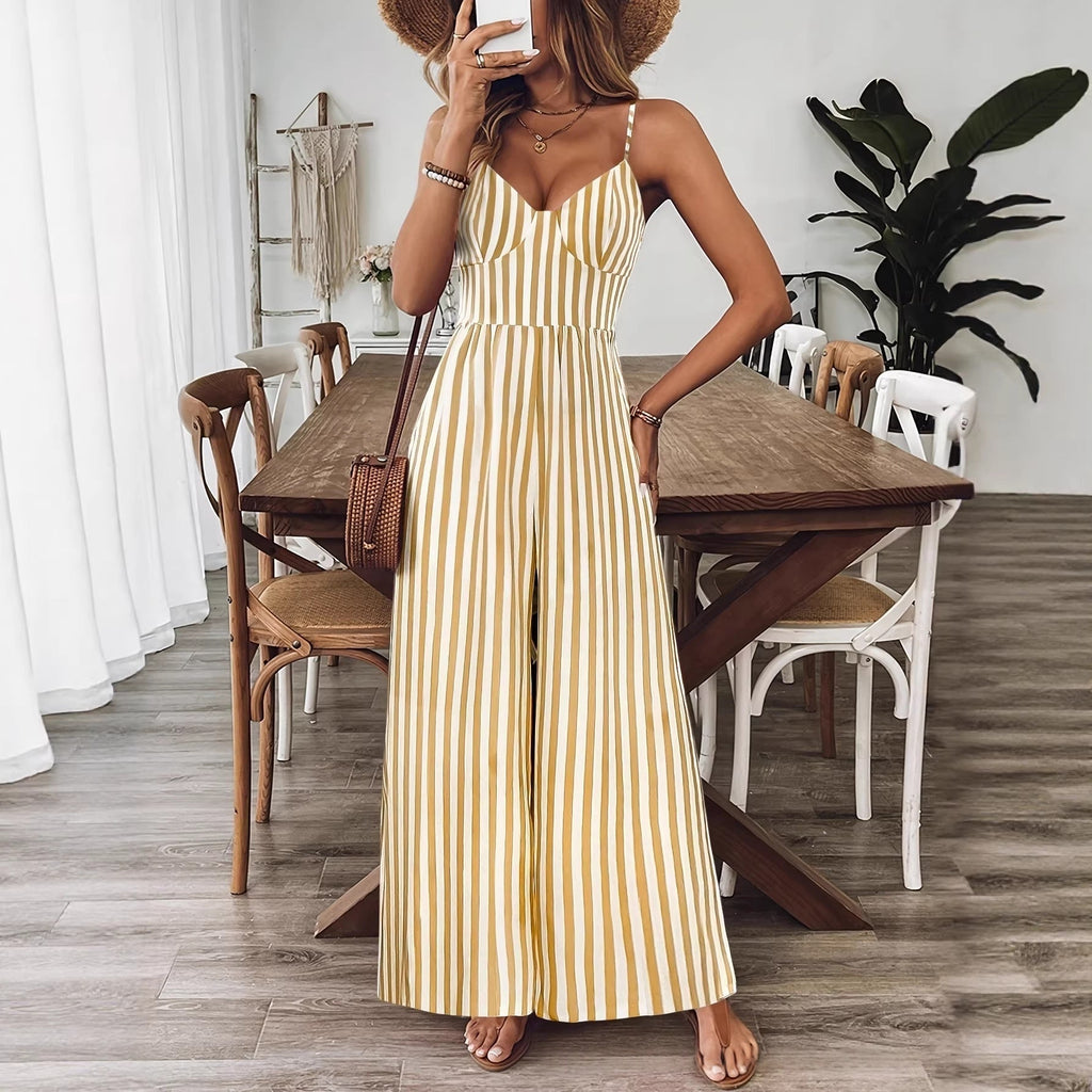 Mono estampado sin espalda sin mangas con tirantes | Amarillo jengibre