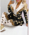 Women's Printed Coat & Trousers Two-Piece Set – 19 Prints, Casual Fashion Suit
