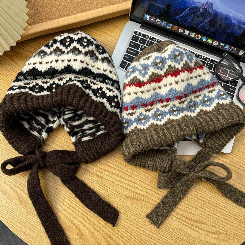 Gorro de lana estilo vintage de invierno – Gorro cálido con protección para las orejas para el clima frío