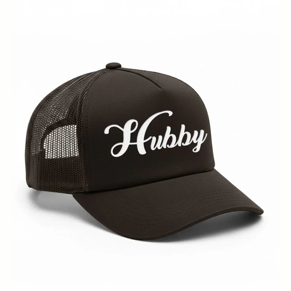 Embroidered Hubby Trucker Hat – Classic Mesh Cap for Wedding or Anniversary