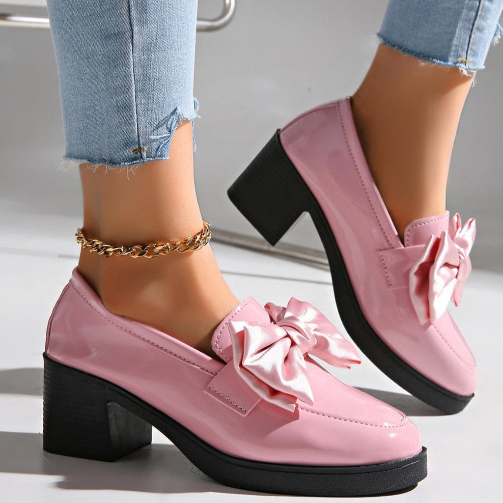 Zapatos casuales de PU con tacón bajo y punta redonda para mujer – Talla ancha