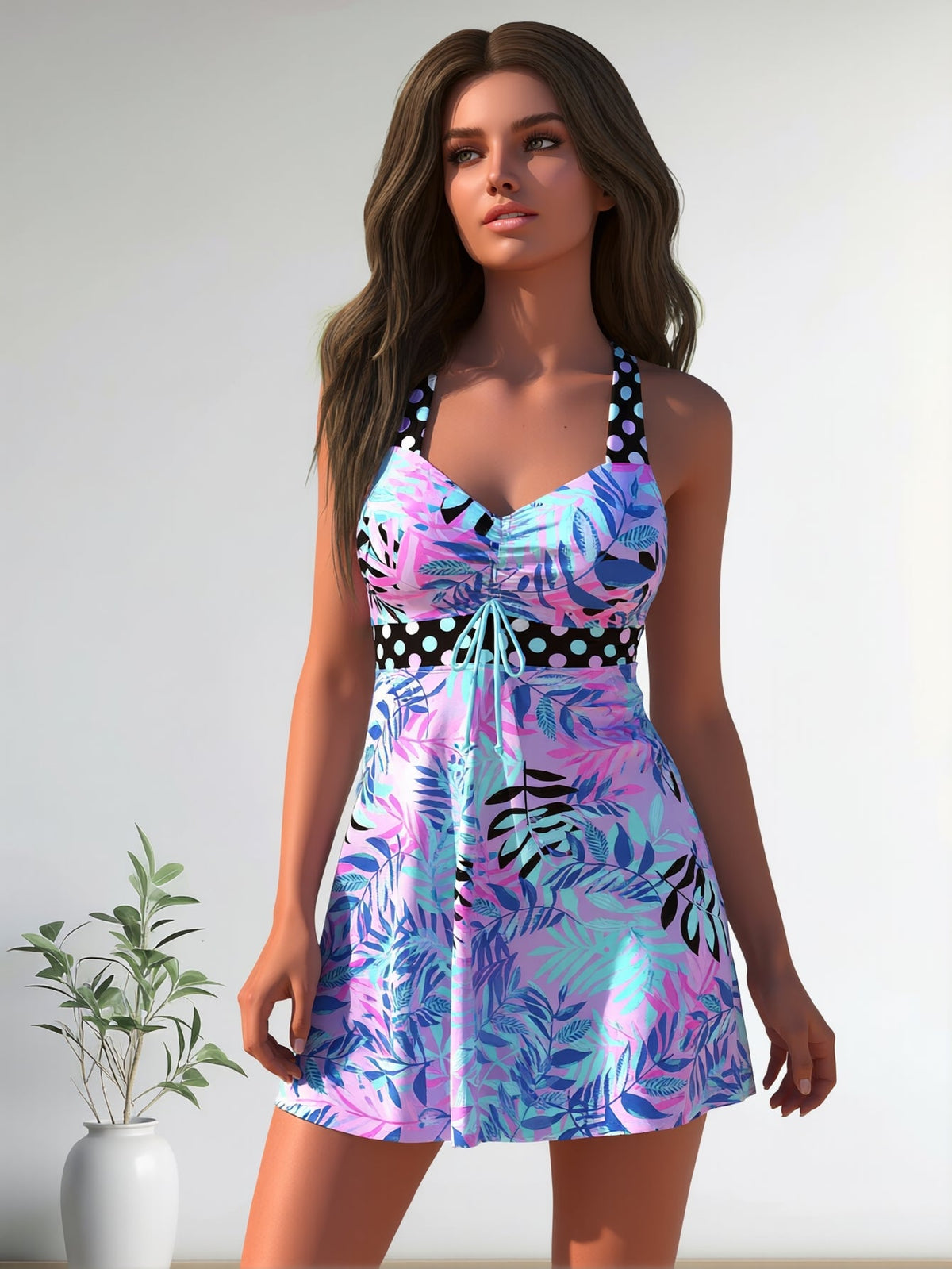 Traje de baño tankini de cuello alto para mujer – Tirantes ajustables Tallas grandes
