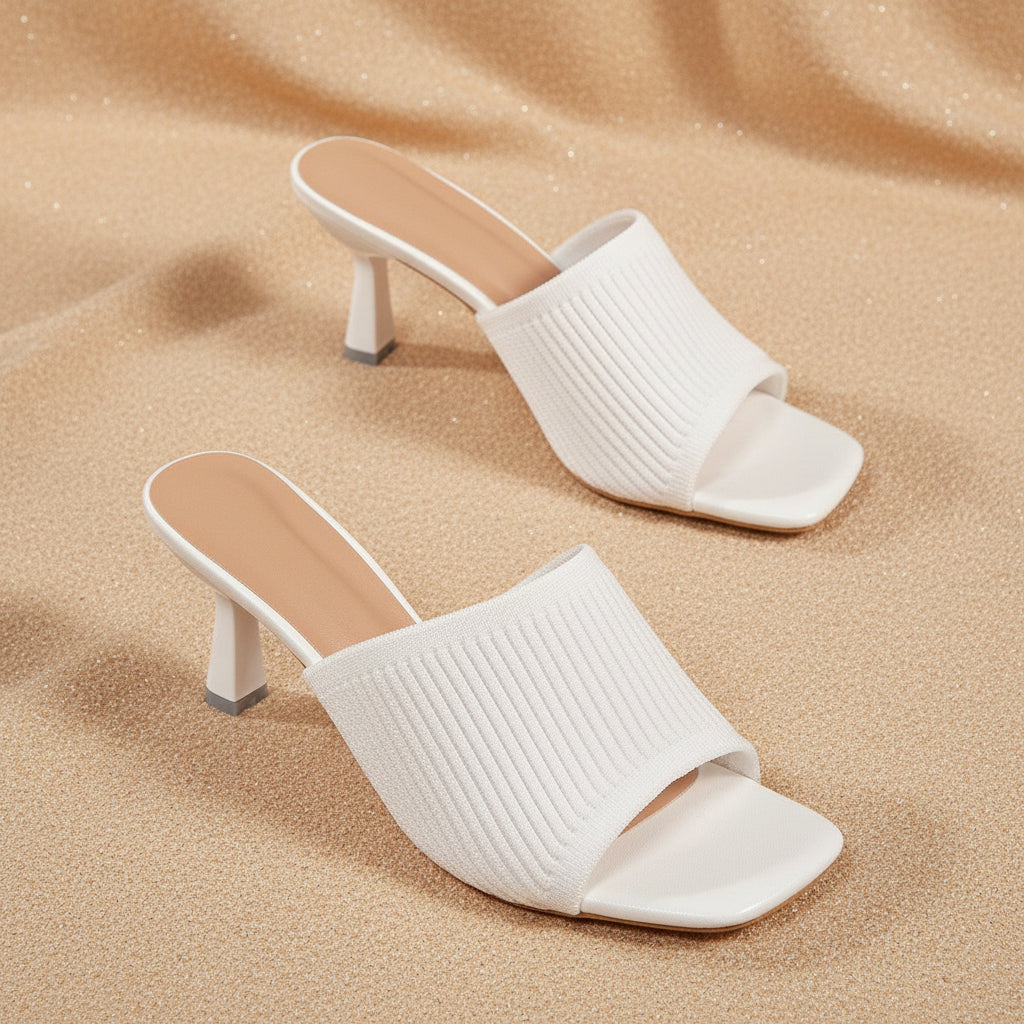 Sandalias de tacón grueso y punta cuadrada de malla para mujer, para verano