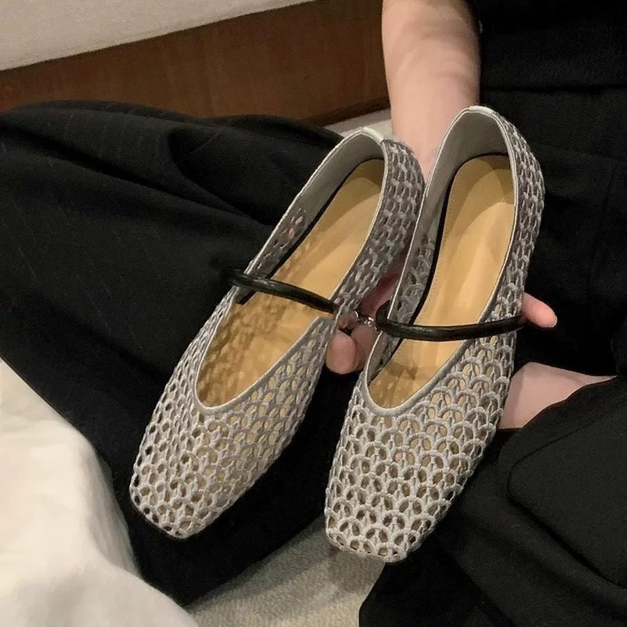 Zapatos de tacón de mujer con punta cuadrada y tacón bajo de estilo romano retro
