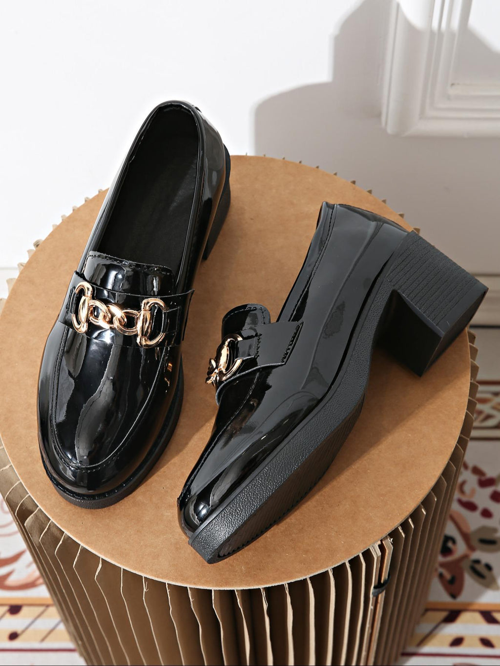 Zapatos casuales de PU con tacón bajo y punta redonda para mujer – Talla ancha