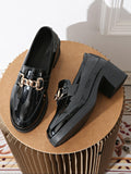 Zapatos casuales de PU con tacón bajo y punta redonda para mujer – Talla ancha