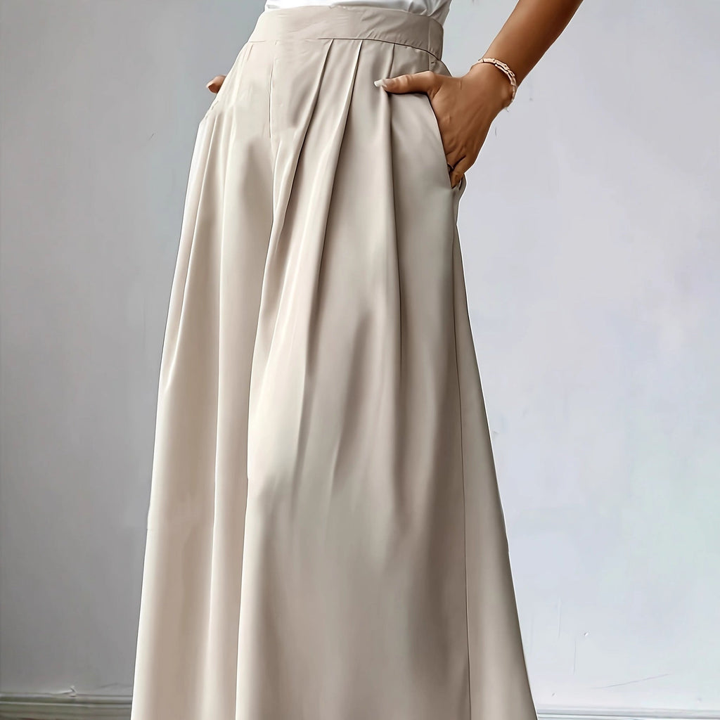 Pantalones Plisados de Pierna Ancha de Cintura Alta para Mujer – Lino Bohemio Relajado