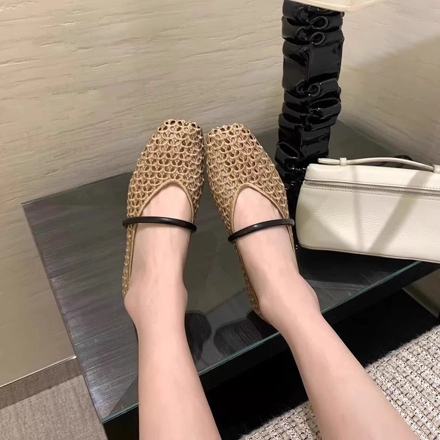 Zapatos de tacón de mujer con punta cuadrada y tacón bajo de estilo romano retro