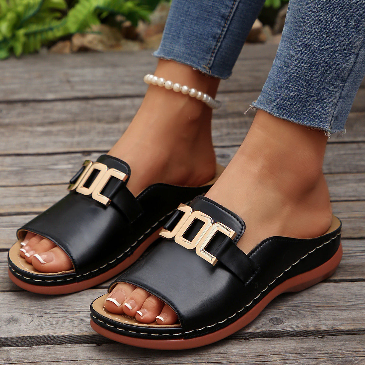 Sandalias Peep-Toe con Cuña y Plataforma de Cadena – 5 Colores Tallas UE 36–45