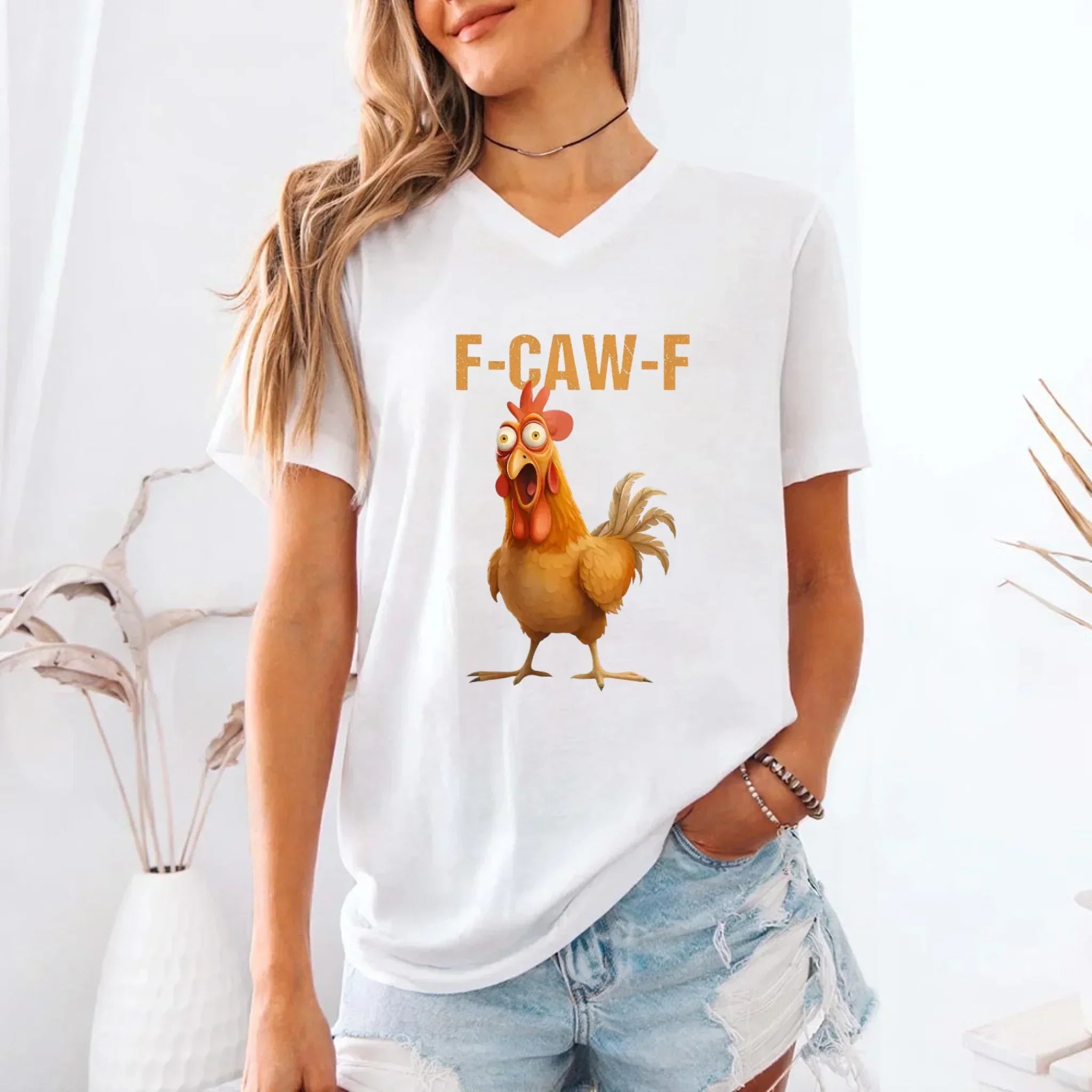 Funny F-Caw-F Rooster Unisex V-Neck T-Shirt