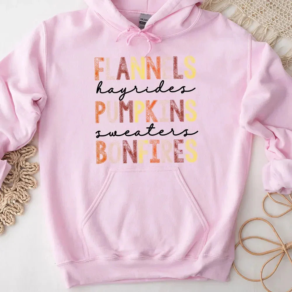 Flannels Hayrides Pumpkins Sweaters Bonfires Fall Hoodie