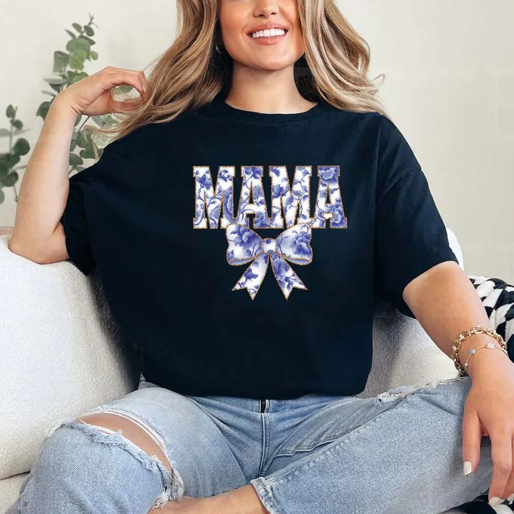 Mama Chinoiserie Coquette Bow T-Shirts – Elegant & Trendy Graphic Tees for Moms