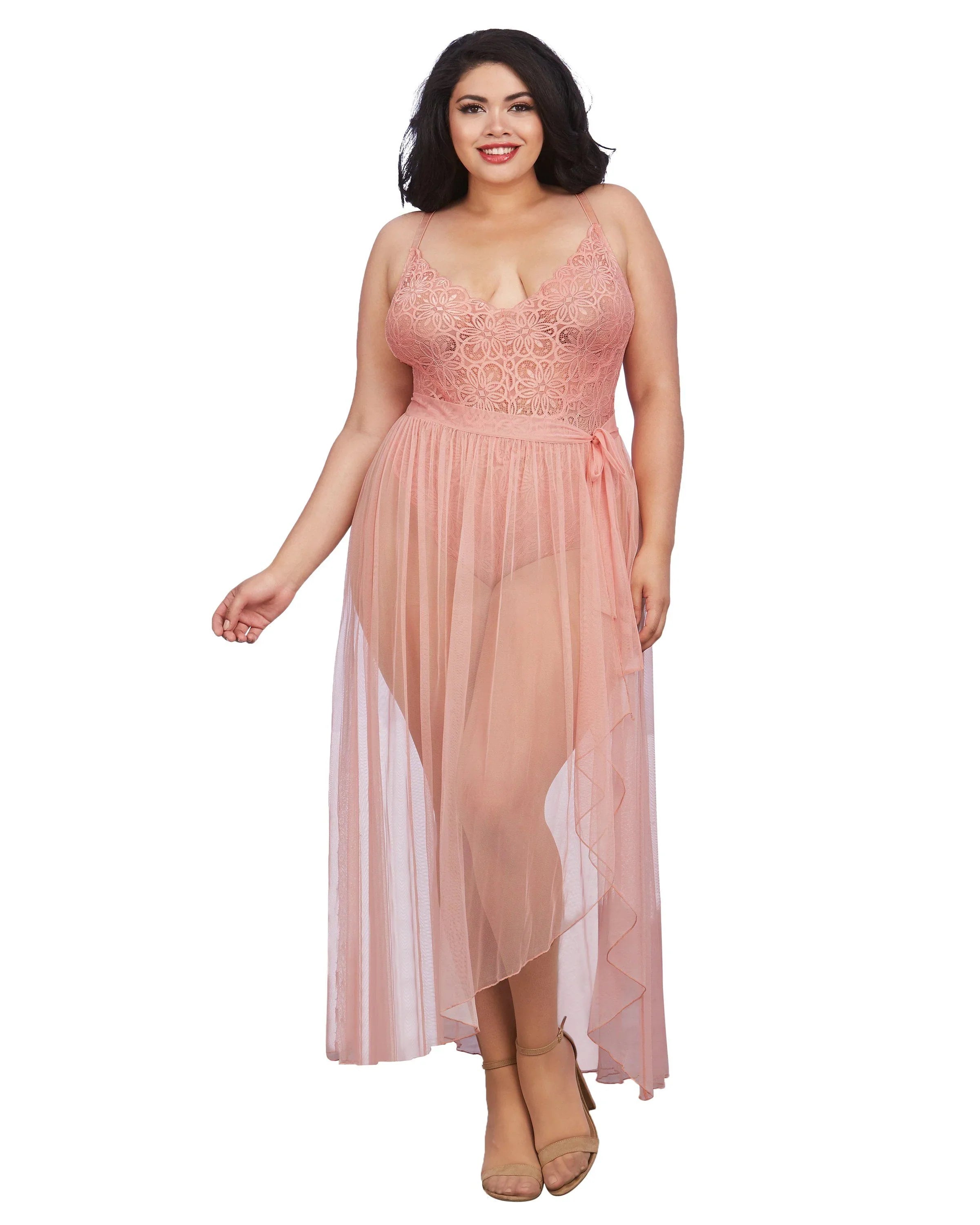Plus Size Lace Teddy and Overskirt