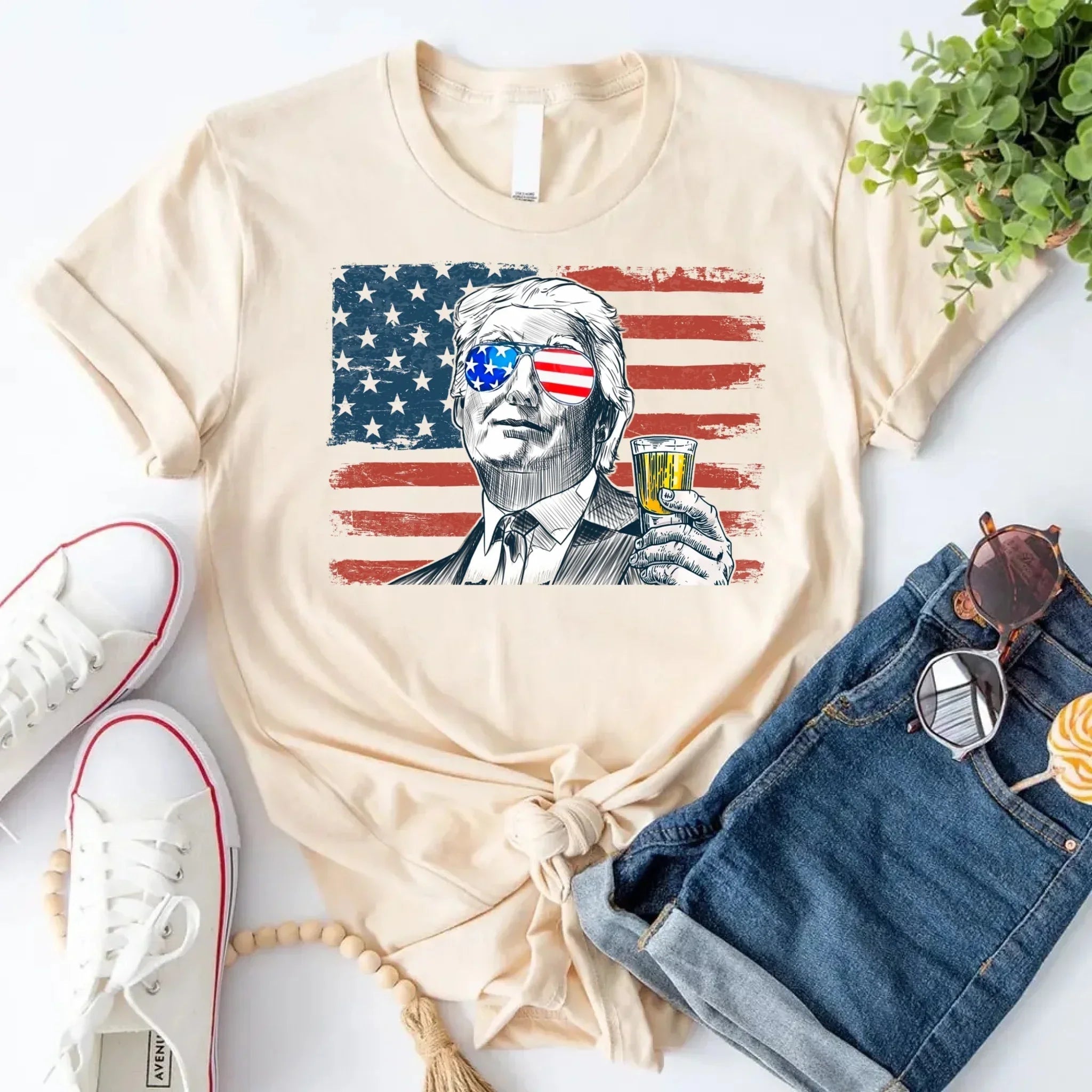 Donald Trump Drinking Party T Shirt Crew Neck Unisex